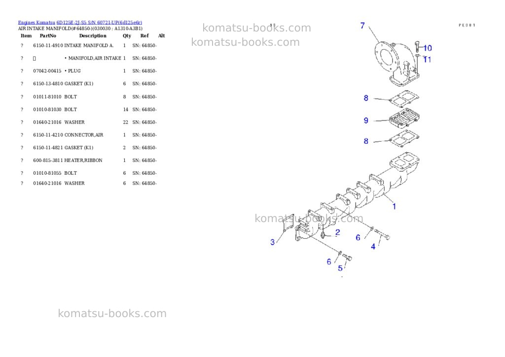 Komatsu 6d125e-2j-s5 s/n 60721-up Parts catalog cover Page 2 Komatsu 6d125e-2j-s5 s/n 60721-up Parts catalog cover Page 2