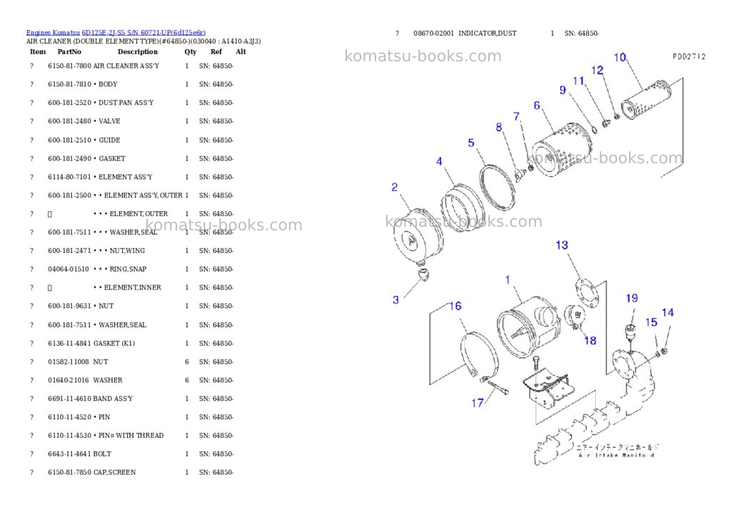 Komatsu 6d125e-2j-s5 s/n 60721-up Parts catalog cover Page 3 Komatsu 6d125e-2j-s5 s/n 60721-up Parts catalog cover Page 3