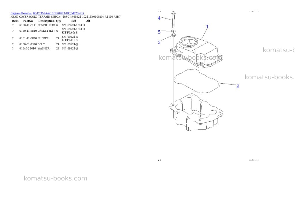 Komatsu 6d125e-2a-45 s/n 60721-up Parts catalog cover Komatsu 6d125e-2a-45 s/n 60721-up Parts catalog cover