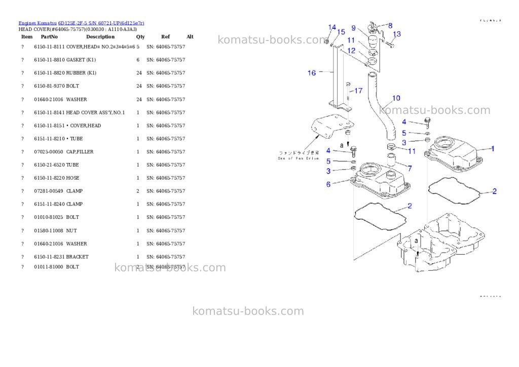 Komatsu 6d125e-2f-5 s/n 60721-up Parts catalog cover Komatsu 6d125e-2f-5 s/n 60721-up Parts catalog cover