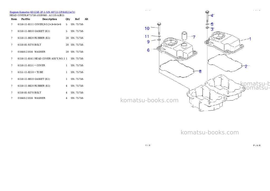 Komatsu 6d125e-2f-5 s/n 60721-up Parts catalog cover Page 2 Komatsu 6d125e-2f-5 s/n 60721-up Parts catalog cover Page 2