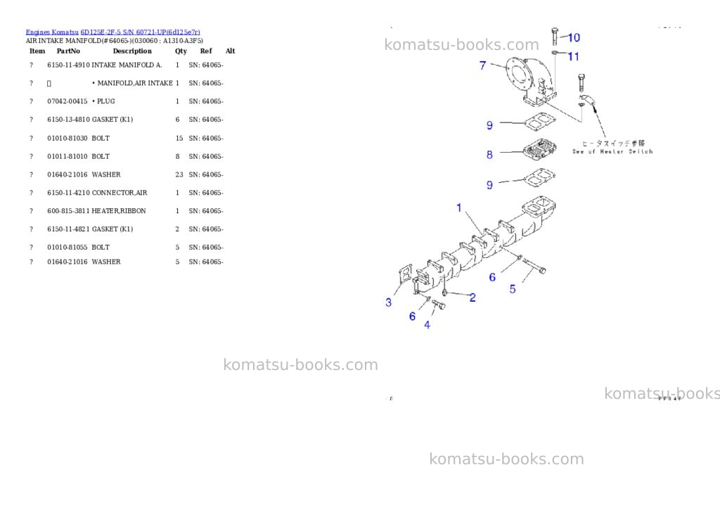 Komatsu 6d125e-2f-5 s/n 60721-up Parts catalog cover Page 4 Komatsu 6d125e-2f-5 s/n 60721-up Parts catalog cover Page 4