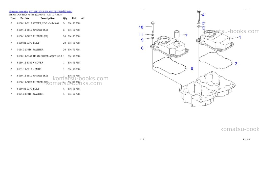 Komatsu 6D125E-2D-5 S/N 60721-UP Parts catalog cover Page 2 Komatsu 6D125E-2D-5 S/N 60721-UP Parts catalog cover Page 2