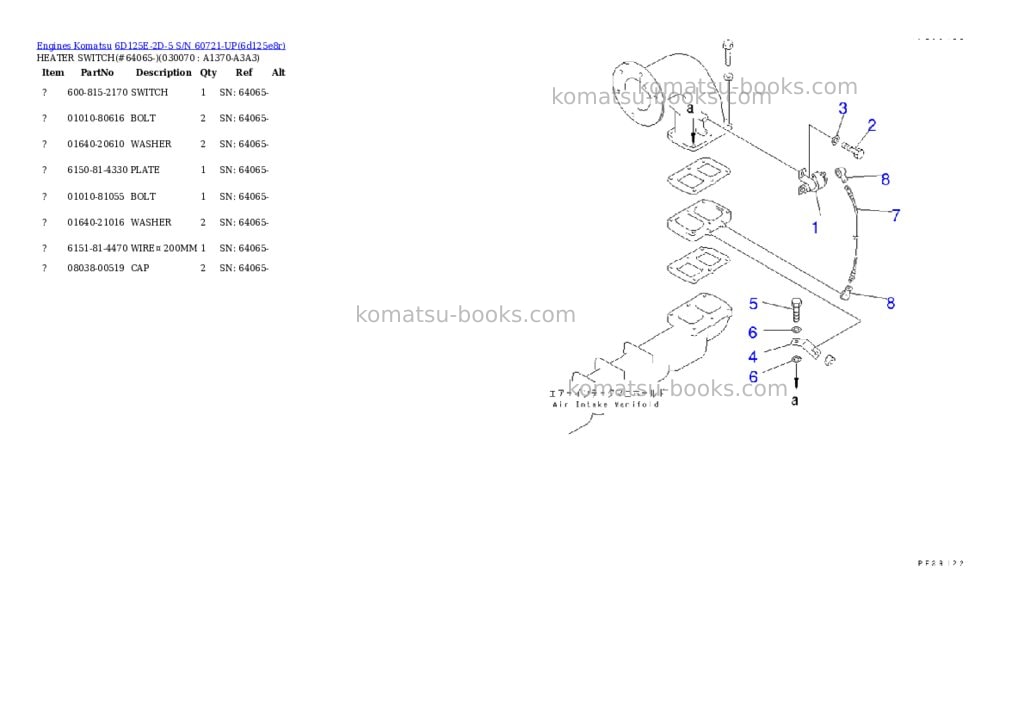Komatsu 6D125E-2D-5 S/N 60721-UP Parts catalog cover Page 5 Komatsu 6D125E-2D-5 S/N 60721-UP Parts catalog cover Page 5