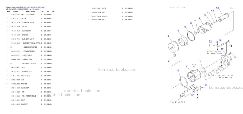 Komatsu 6D125E-2D-5 S/N 60721-UP Parts catalog cover Page 6 Komatsu 6D125E-2D-5 S/N 60721-UP Parts catalog cover Page 6