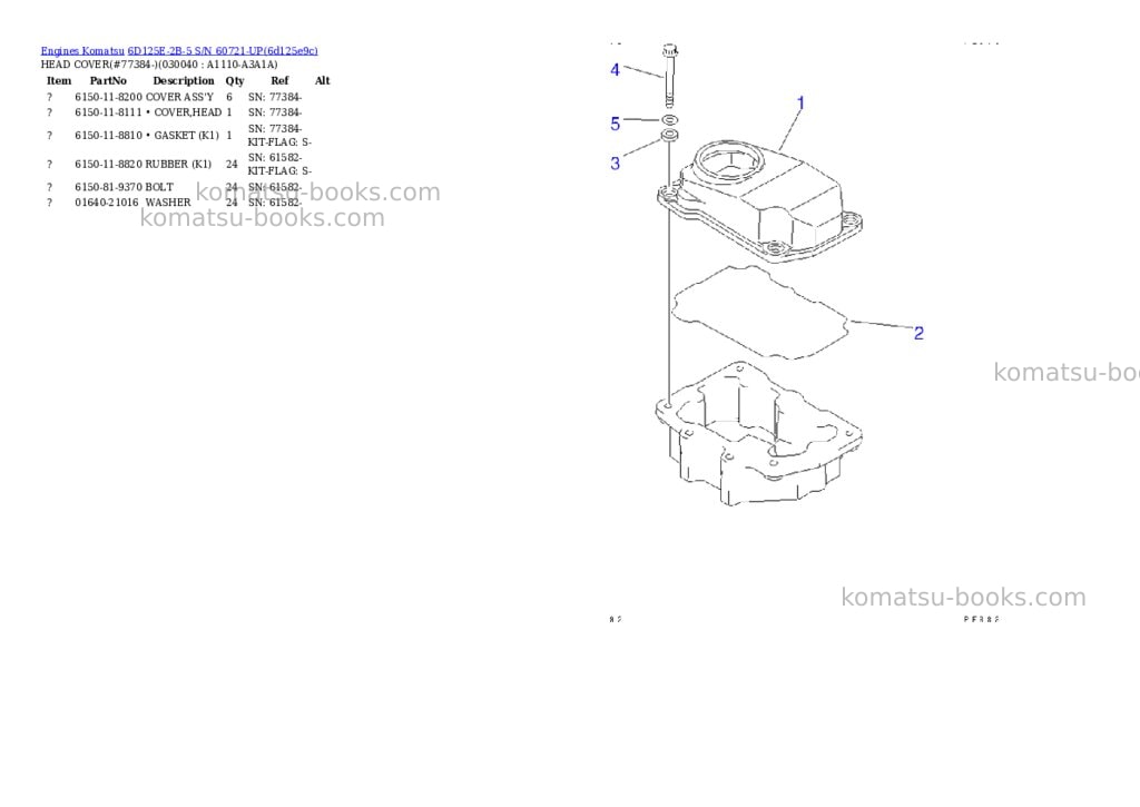 Komatsu 6d125e-2b-5 s/n 60721-up Parts catalog cover Page 3 Komatsu 6d125e-2b-5 s/n 60721-up Parts catalog cover Page 3