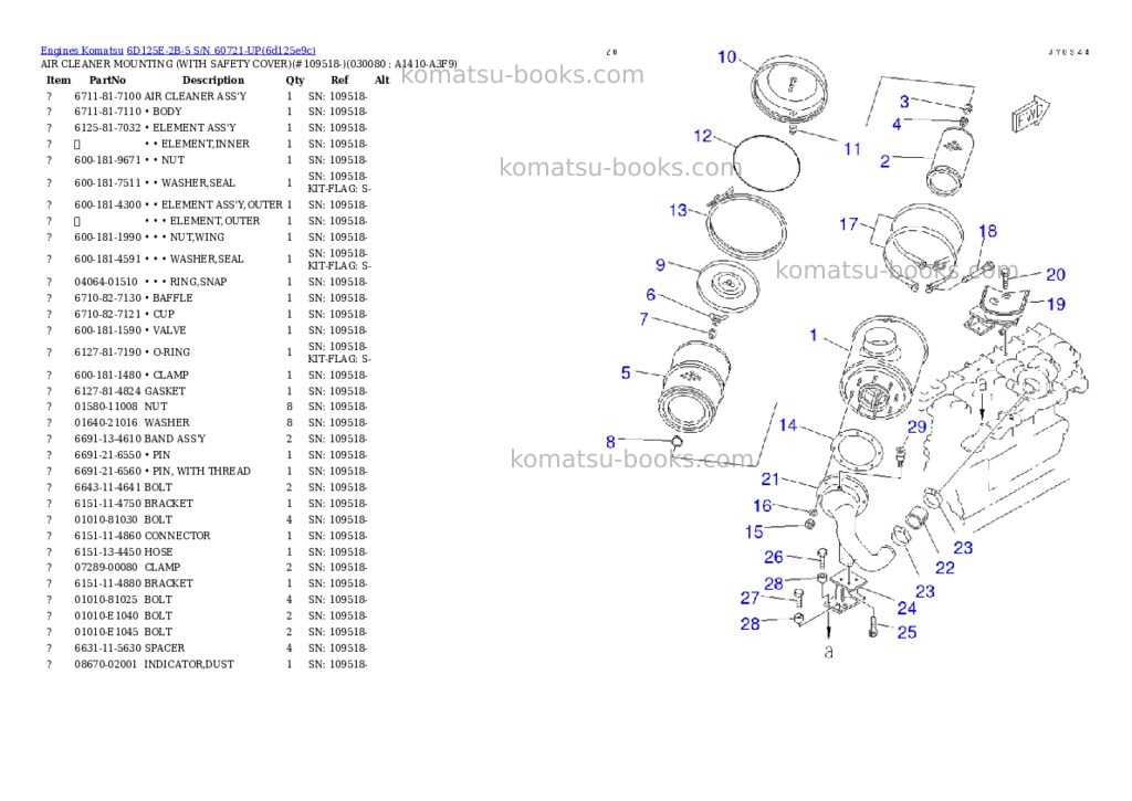 Komatsu 6d125e-2b-5 s/n 60721-up Parts catalog cover Page 7 Komatsu 6d125e-2b-5 s/n 60721-up Parts catalog cover Page 7