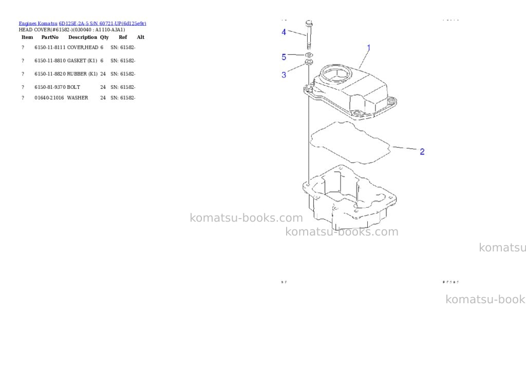 Komatsu 6D125E-2A-5 S/N 60721-UP Parts catalog cover Page 3 Komatsu 6D125E-2A-5 S/N 60721-UP Parts catalog cover Page 3