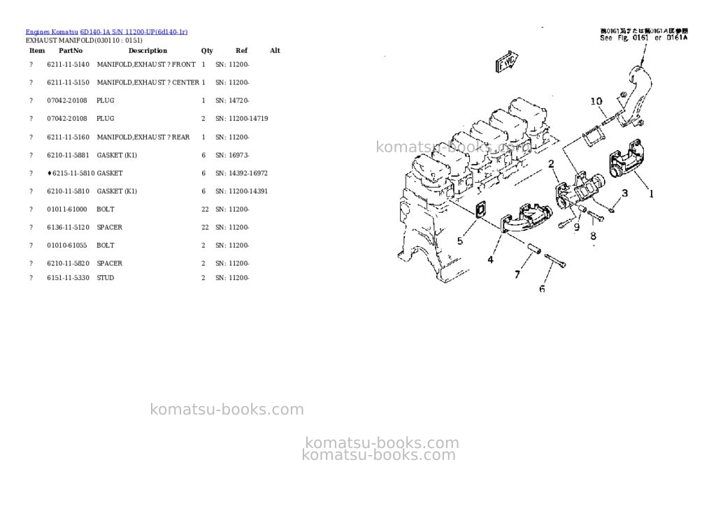 Komatsu 6d140-1a s/n 11200-up Parts catalog cover Page 10 Komatsu 6d140-1a s/n 11200-up Parts catalog cover Page 10