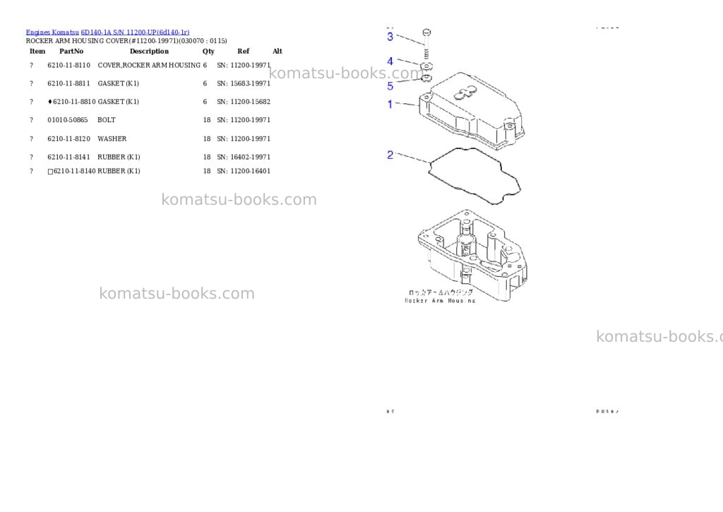 Komatsu 6d140-1a s/n 11200-up Parts catalog cover Page 6 Komatsu 6d140-1a s/n 11200-up Parts catalog cover Page 6