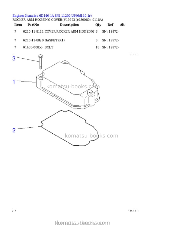 Komatsu 6d140-1a s/n 11200-up Parts catalog cover Page 7 Komatsu 6d140-1a s/n 11200-up Parts catalog cover Page 7