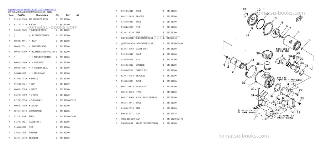 Komatsu 6d140-1a s/n 11200-up Parts catalog cover Page 9 Komatsu 6d140-1a s/n 11200-up Parts catalog cover Page 9