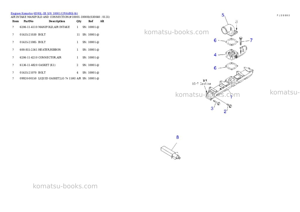 Komatsu 6D95L-1B S/N 10001-UP Parts catalog cover Page 3 Komatsu 6D95L-1B S/N 10001-UP Parts catalog cover Page 3