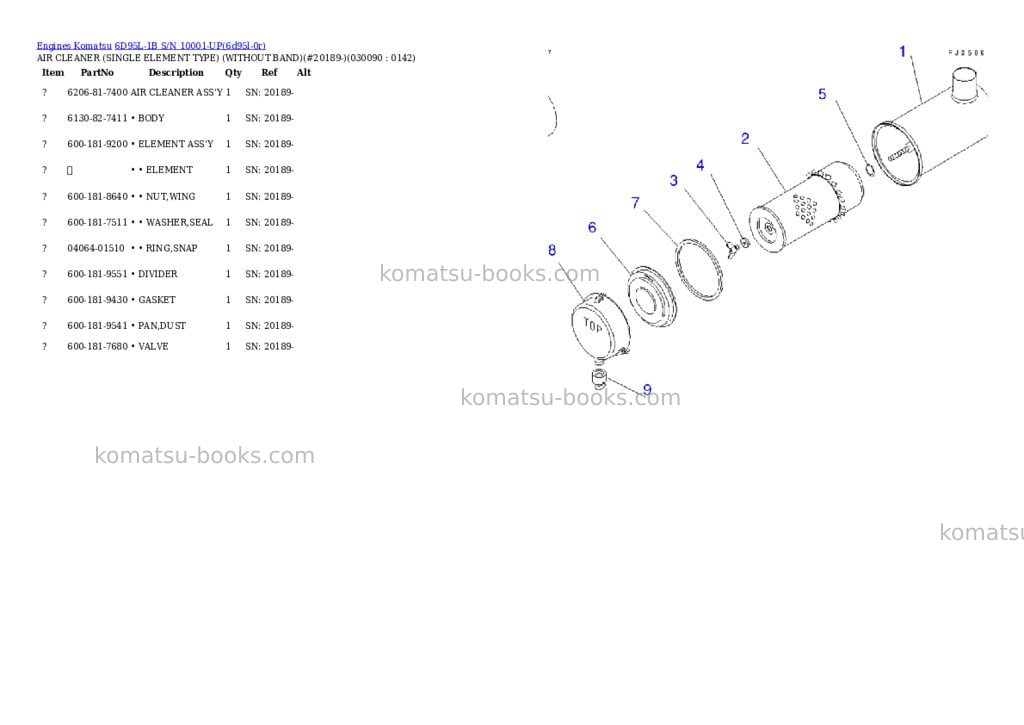 Komatsu 6D95L-1B S/N 10001-UP Parts catalog cover Page 8 Komatsu 6D95L-1B S/N 10001-UP Parts catalog cover Page 8