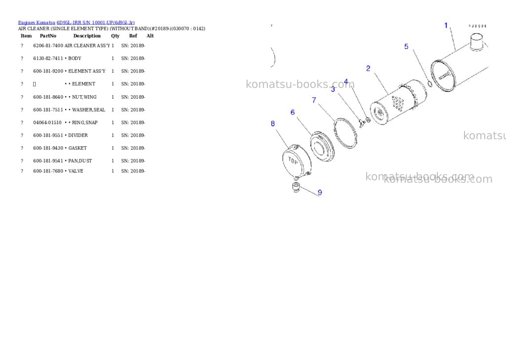 Komatsu 6D95L-1RR S/N 10001-UP Parts catalog cover Page 6