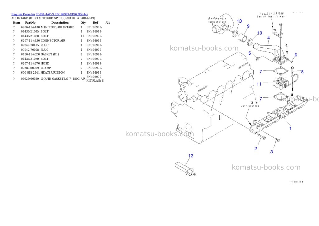 Komatsu 6D95L-1AC-S S/N 96999-UP Parts catalog cover Page 10