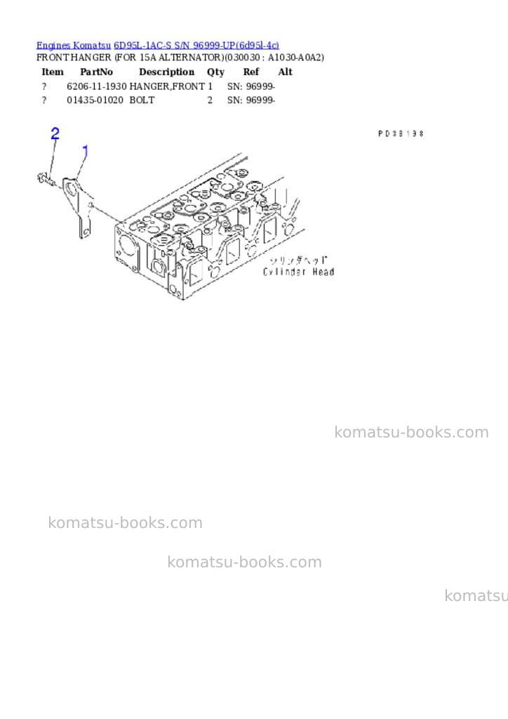 Komatsu 6D95L-1AC-S S/N 96999-UP Parts catalog cover Page 2