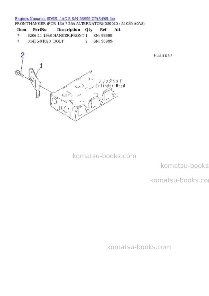 Komatsu 6D95L-1AC-S S/N 96999-UP Parts catalog cover Page 3