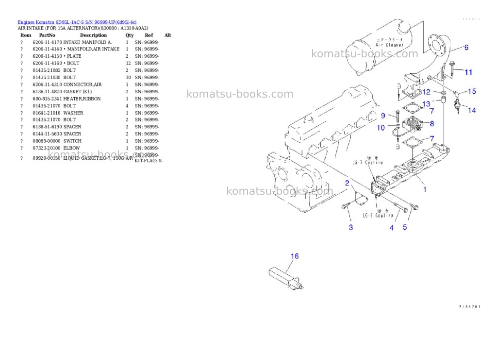 Komatsu 6D95L-1AC-S S/N 96999-UP Parts catalog cover Page 7