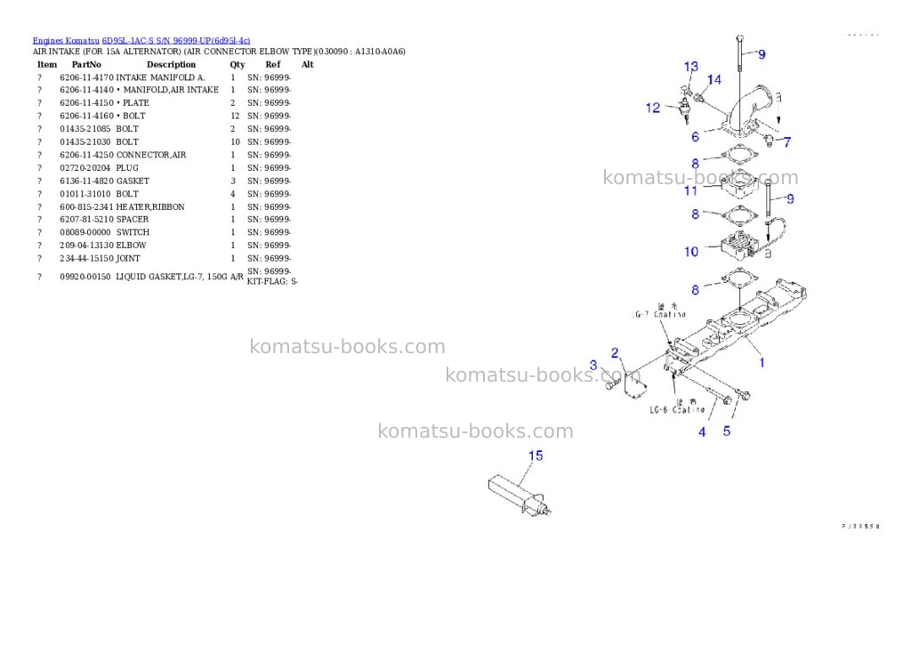 Komatsu 6D95L-1AC-S S/N 96999-UP Parts catalog cover Page 8