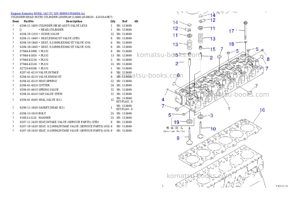 Komatsu 6d95l-1ac-tc s/n 96999-up Parts catalog cover