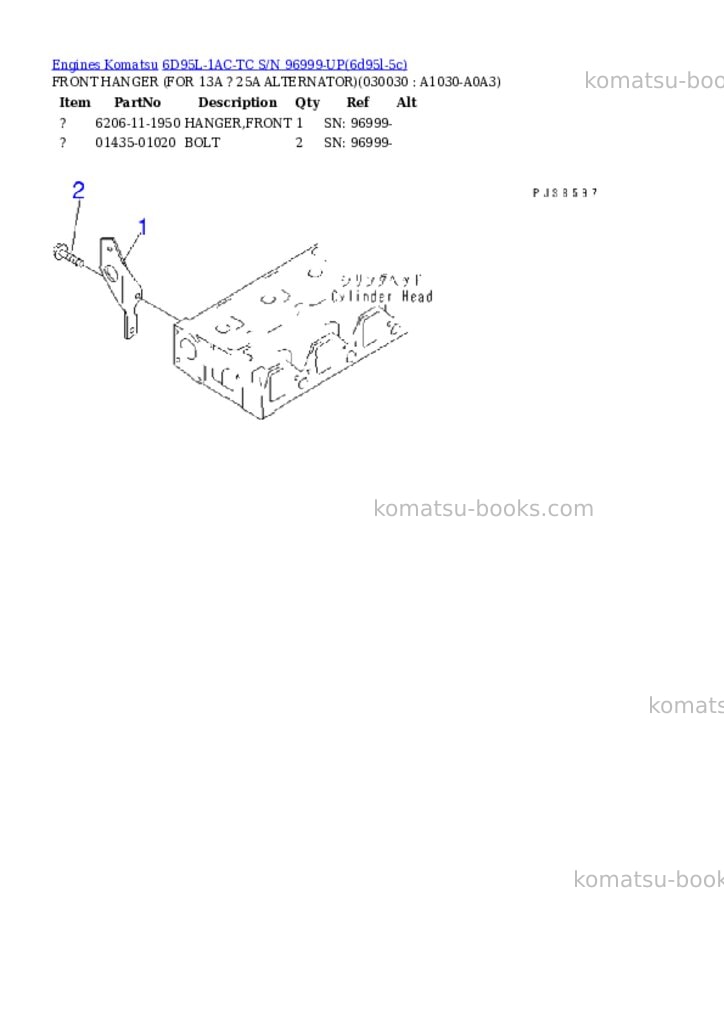 Komatsu 6d95l-1ac-tc s/n 96999-up Parts catalog cover Page 2