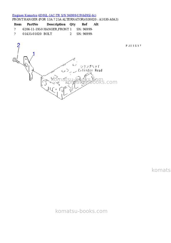 Komatsu 6d95l-1ac-tr s/n 96999-up Parts catalog cover Page 2