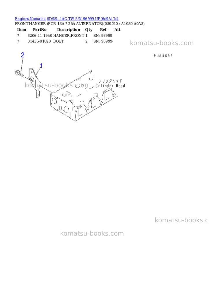 Komatsu 6D95L-1AC-TW S/N 96999-UP Parts catalog cover Komatsu 6D95L-1AC-TW S/N 96999-UP Parts catalog cover