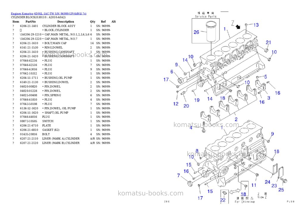 Komatsu 6D95L-1AC-TW S/N 96999-UP Parts catalog cover Page 10 Komatsu 6D95L-1AC-TW S/N 96999-UP Parts catalog cover Page 10