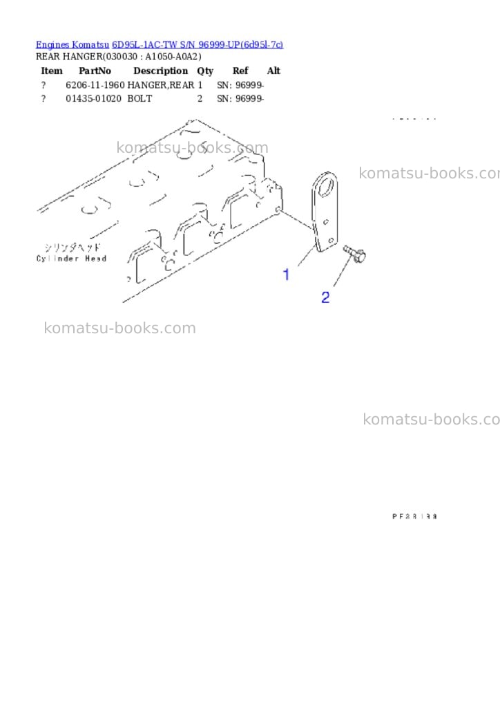 Komatsu 6D95L-1AC-TW S/N 96999-UP Parts catalog cover Page 2 Komatsu 6D95L-1AC-TW S/N 96999-UP Parts catalog cover Page 2