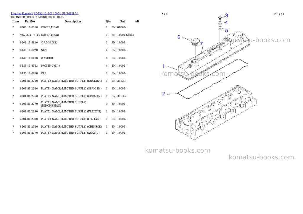 Komatsu 6D95L-1L S/N 10001-UP Parts catalog cover Page 2