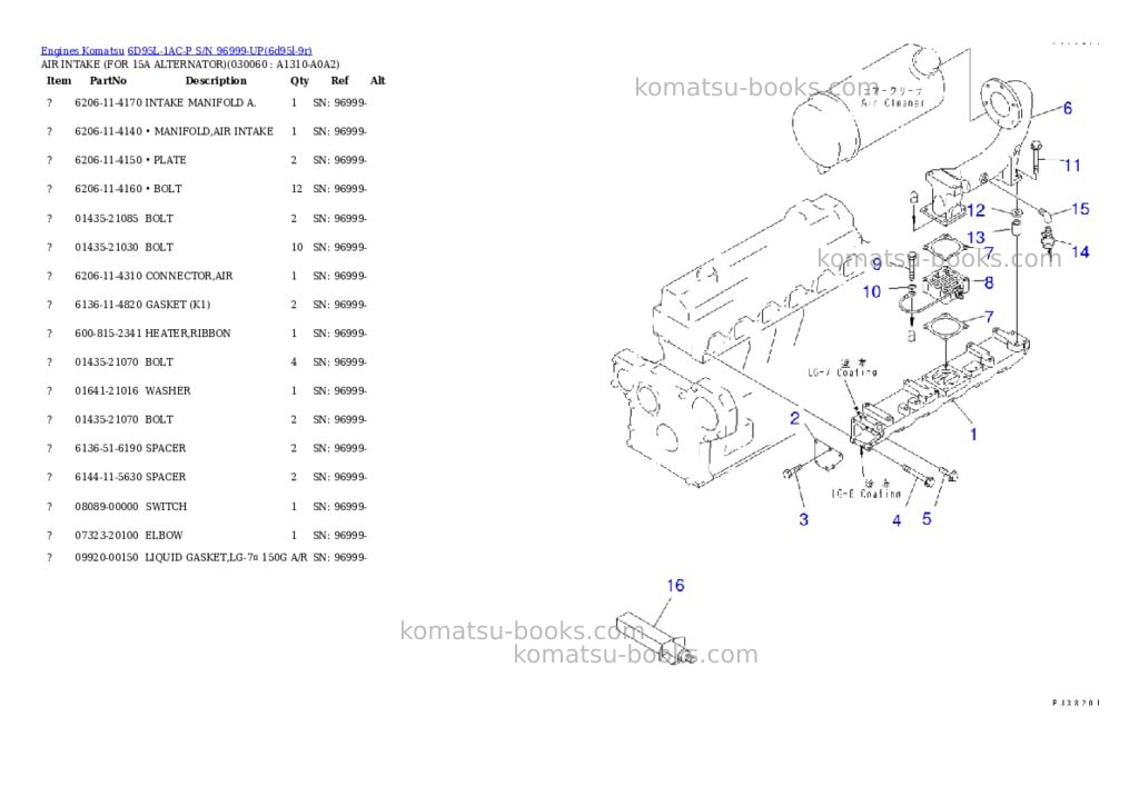 Komatsu 6D95L-1AC-P S/N 96999-UP Parts catalog cover Page 5