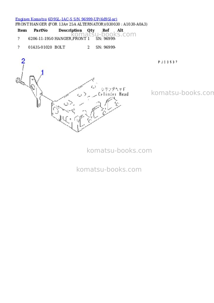 Komatsu 6D95L-1AC-S S/N 96999-UP Parts catalog cover Page 2