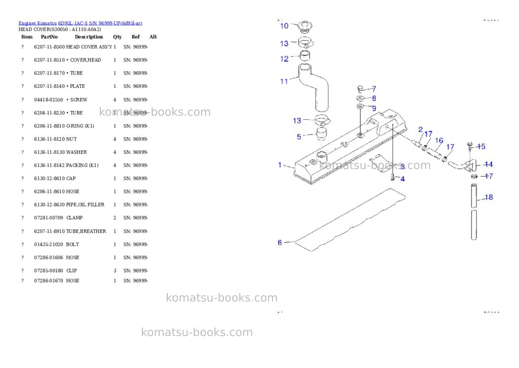 Komatsu 6D95L-1AC-S S/N 96999-UP Parts catalog cover Page 4