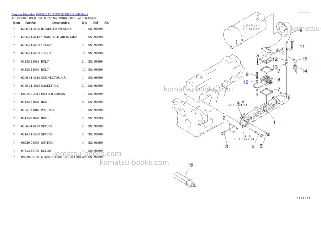 Komatsu 6D95L-1AC-S S/N 96999-UP Parts catalog cover Page 5