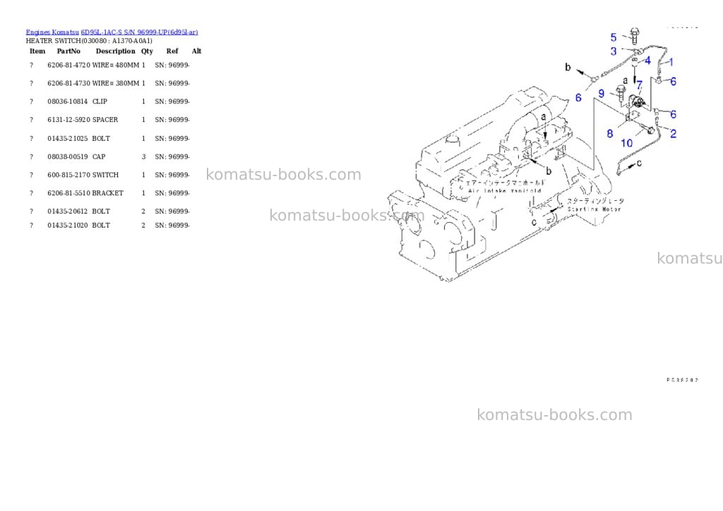 Komatsu 6D95L-1AC-S S/N 96999-UP Parts catalog cover Page 7