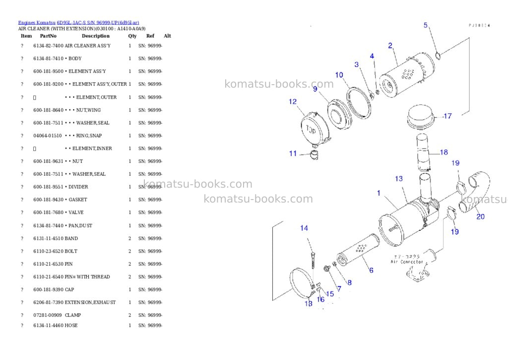 Komatsu 6D95L-1AC-S S/N 96999-UP Parts catalog cover Page 9