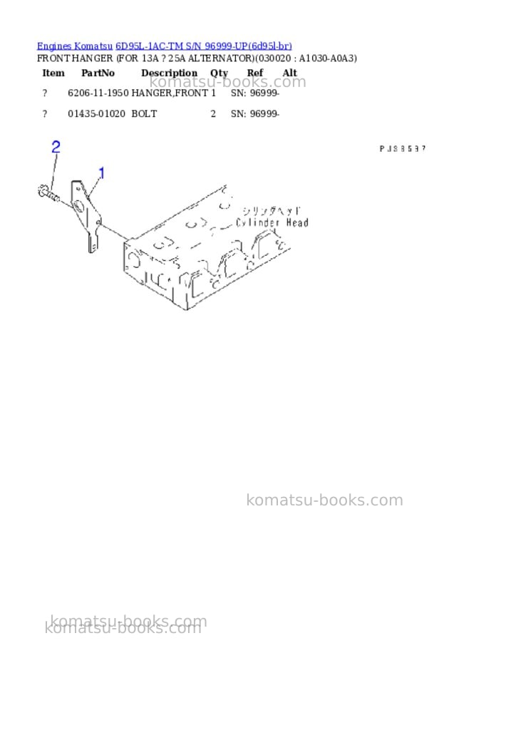 Komatsu 6d95l-1ac-tm s/n 96999-up Parts catalog cover