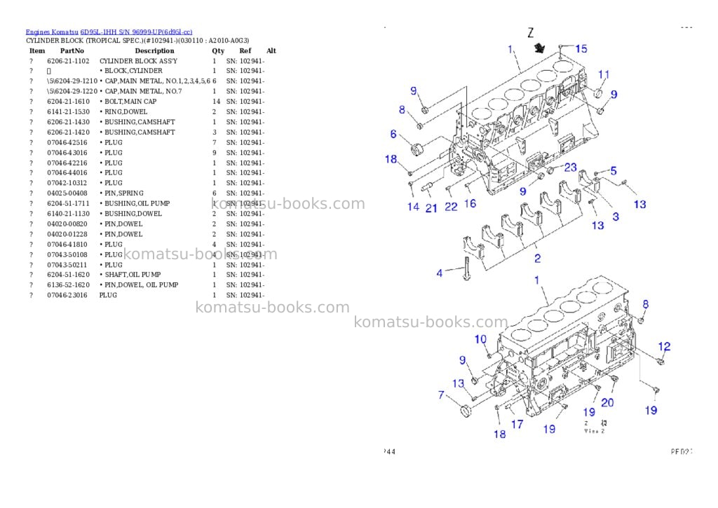 Komatsu 6D95L-1HH S/N 96999-UP Parts catalog cover Page 10 Komatsu 6D95L-1HH S/N 96999-UP Parts catalog cover Page 10