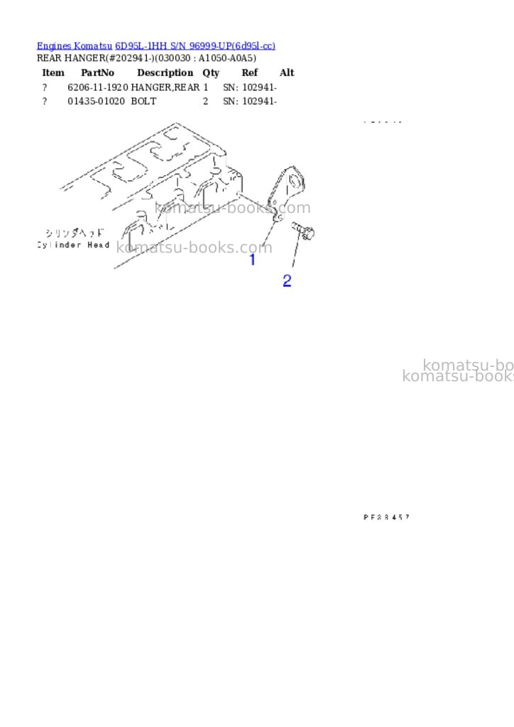 Komatsu 6D95L-1HH S/N 96999-UP Parts catalog cover Page 2 Komatsu 6D95L-1HH S/N 96999-UP Parts catalog cover Page 2