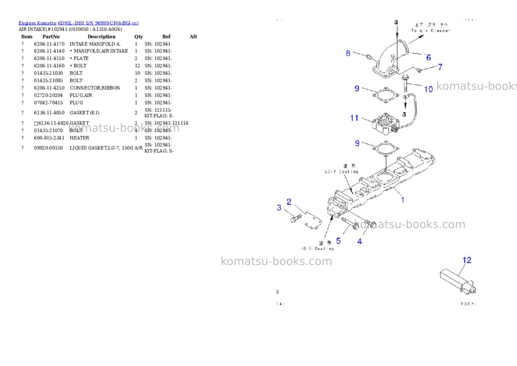 Komatsu 6D95L-1HH S/N 96999-UP Parts catalog cover Page 4 Komatsu 6D95L-1HH S/N 96999-UP Parts catalog cover Page 4