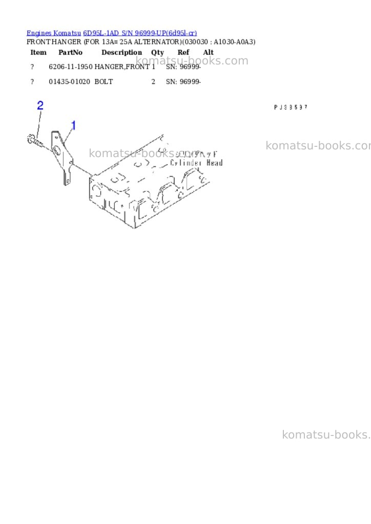 Komatsu 6D95L-1AD S/N 96999-UP Parts catalog cover Page 2