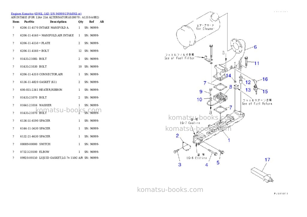 Komatsu 6D95L-1AD S/N 96999-UP Parts catalog cover Page 6
