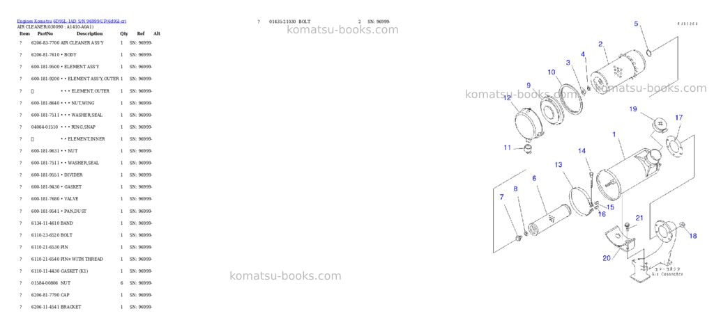 Komatsu 6D95L-1AD S/N 96999-UP Parts catalog cover Page 8