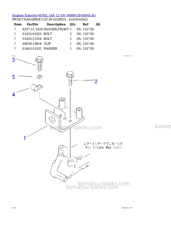 Komatsu 6d95l-1af-12 s/n 96999-up Parts catalog cover