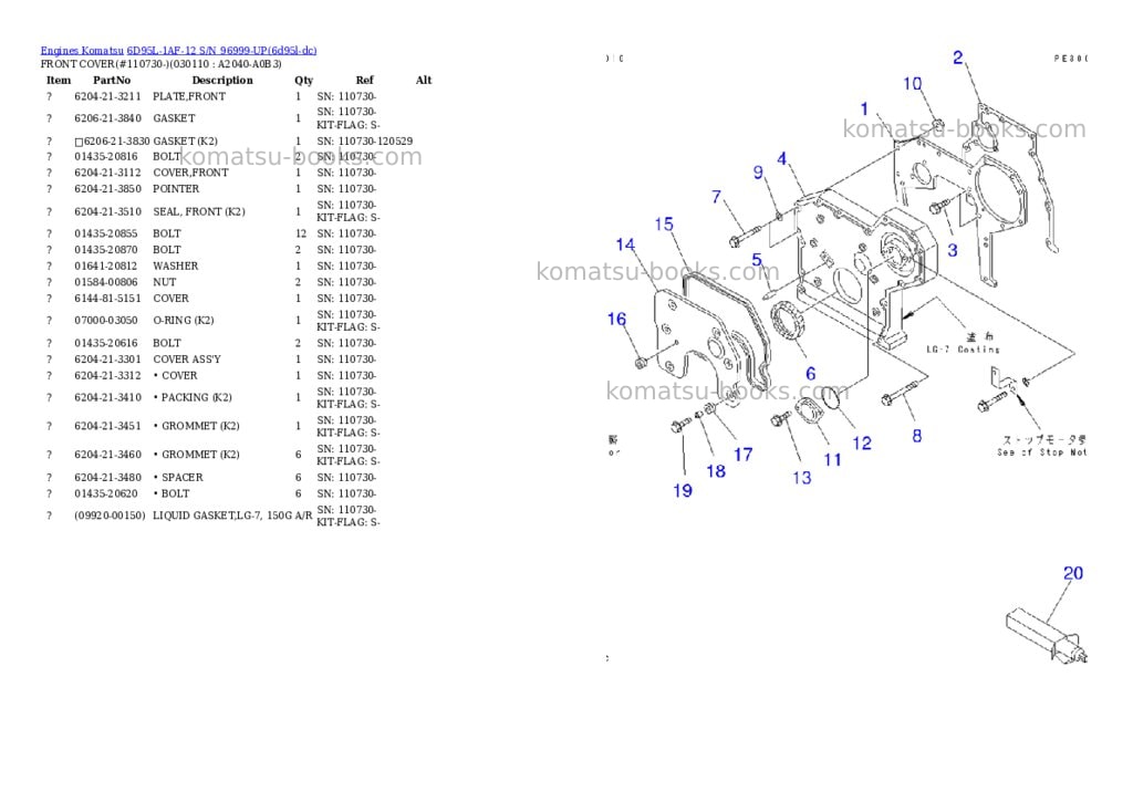 Komatsu 6d95l-1af-12 s/n 96999-up Parts catalog cover Page 10