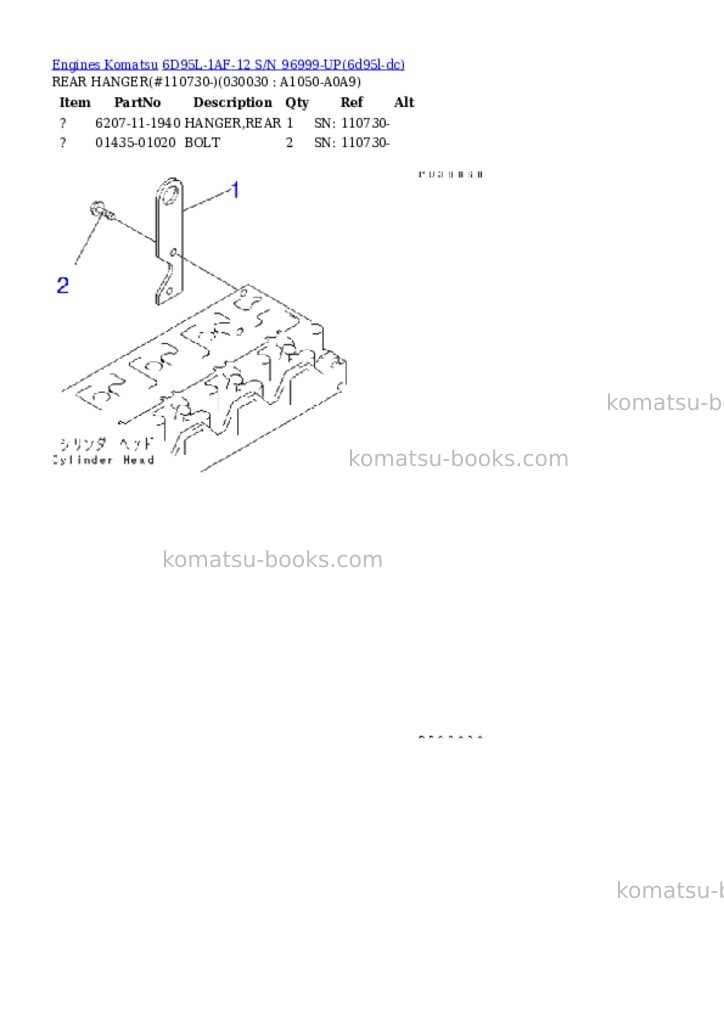 Komatsu 6d95l-1af-12 s/n 96999-up Parts catalog cover Page 2