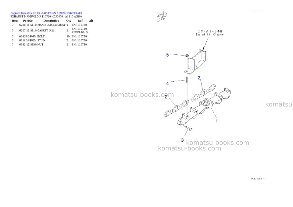 Komatsu 6d95l-1af-12 s/n 96999-up Parts catalog cover Page 6