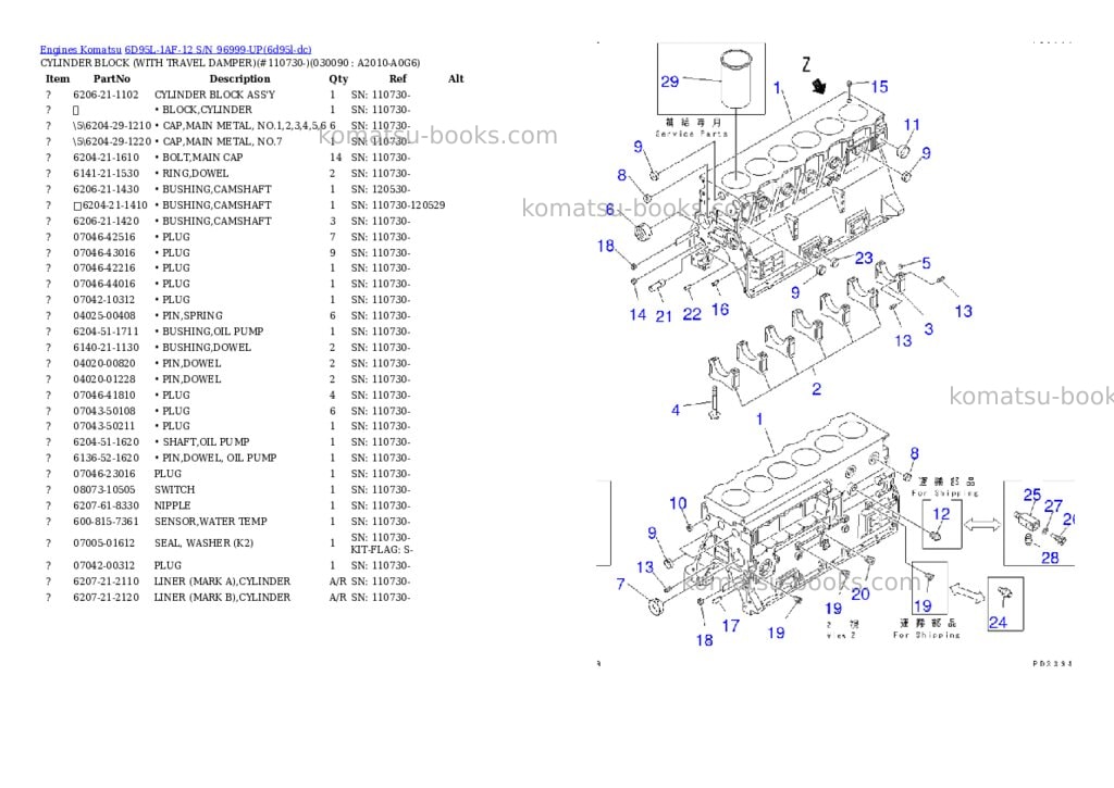 Komatsu 6d95l-1af-12 s/n 96999-up Parts catalog cover Page 8