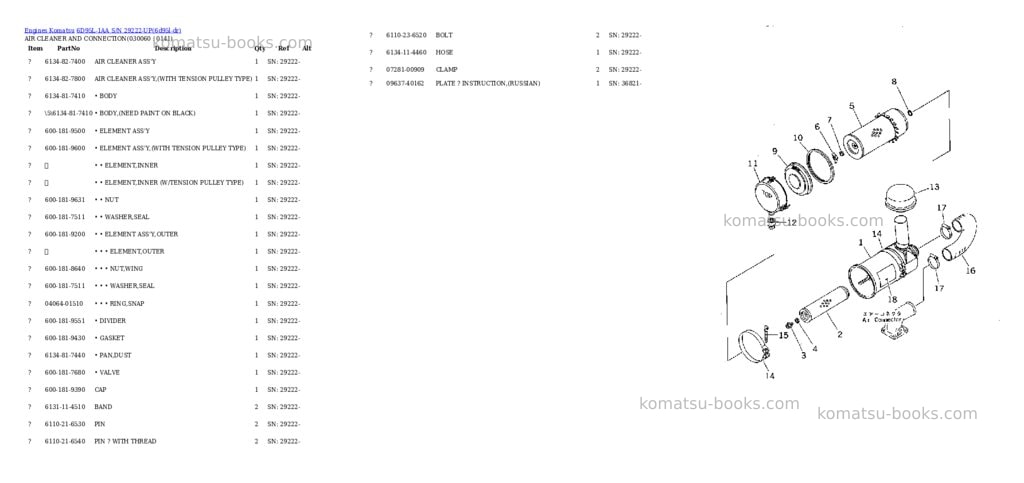 Komatsu 6d95l-1aa s/n 29222-up Parts catalog cover Page 5 Komatsu 6d95l-1aa s/n 29222-up Parts catalog cover Page 5